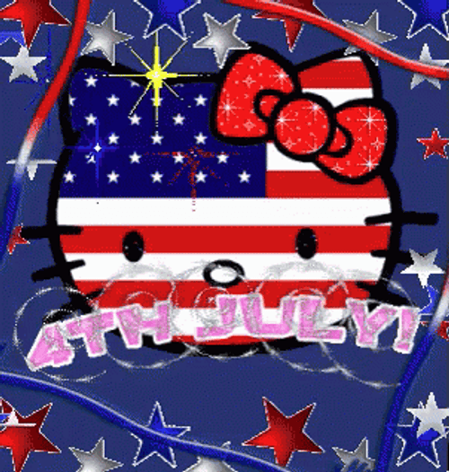 Happy July Hello Kitty America Flag GIF