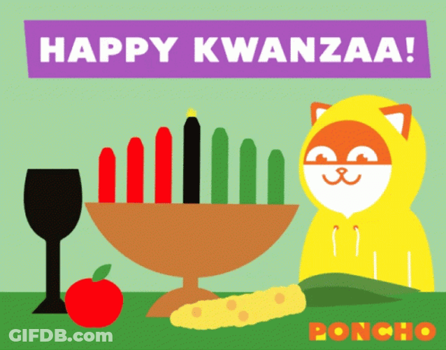Happy Kwanzaa Hooded Cat Animation GIF
