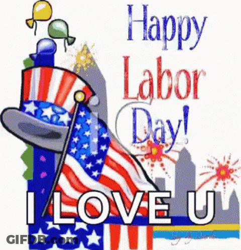 Happy Labor Day Card With Flag And Top Hat GIF
