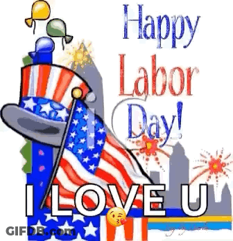 Happy Labor Day Card With Flag Balloons Fireworks GIF
