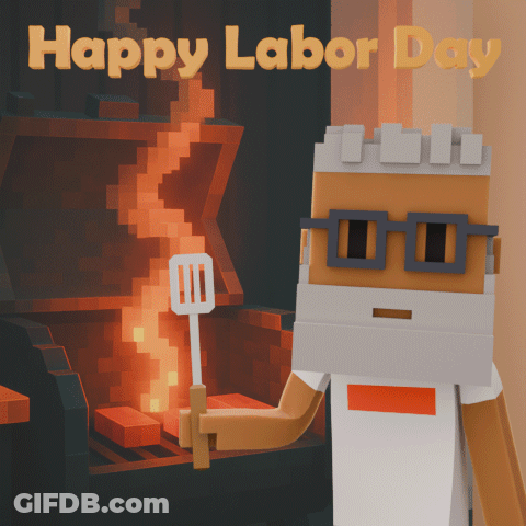 Happy Labor Day Greeting Card With Cartoon Character GIF
