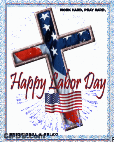 Happy Labor Day Greeting Card With Cross And American Flag GIF