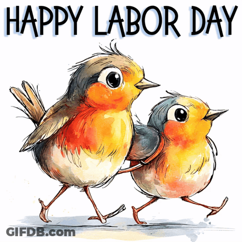 Happy Labor Day Greeting Card With Two Birds GIF
