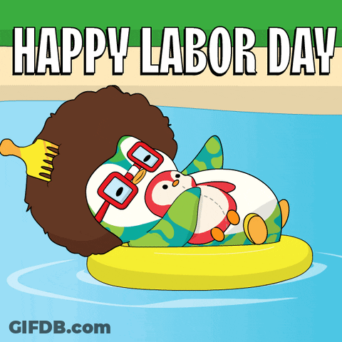 Happy Labor Day Penguin On Life Preserver GIF