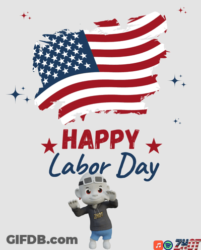 Happy Labour Day Greeting Card With Man And Woman GIF