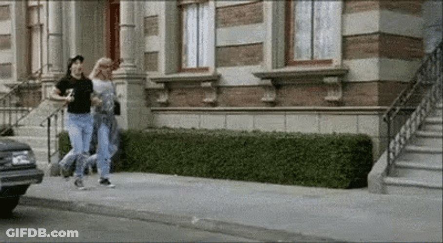 Happy Ladies Holding Hands Skipping GIF