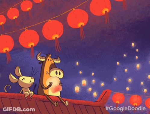 Happy Lantern Festival Cow And Dog Poster GIF