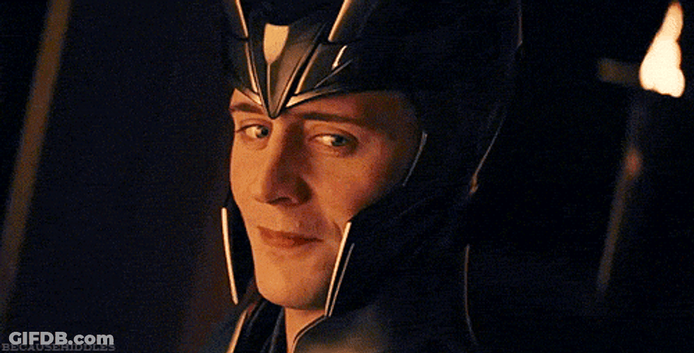 Happy Loki Smiling With Headdress Costume GIF