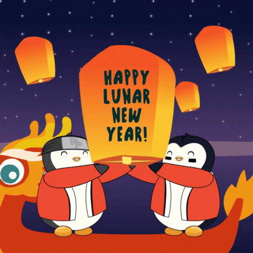 Happy Lunar New Year 2022 Penguin Lantern GIF