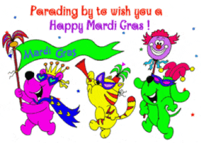 Happy Mardi Gras Cartoon Animals GIF