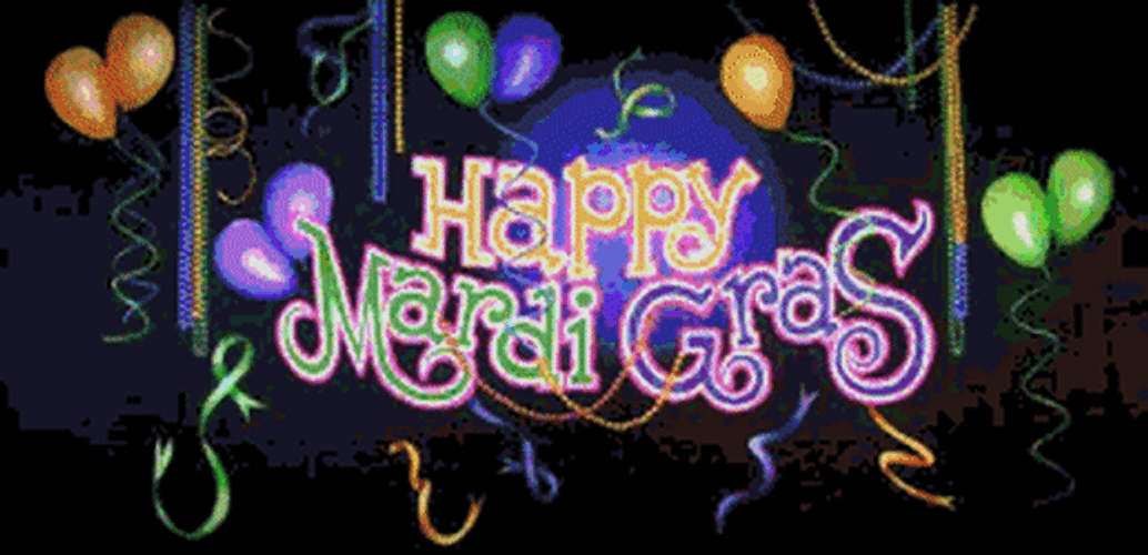 Happy Mardi Gras Neon Balloons GIF