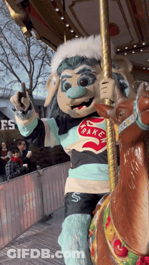 Happy Mascot On Merry Go Round GIF