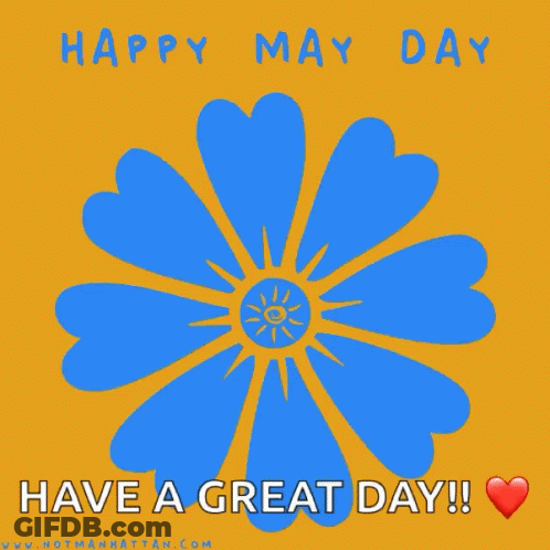 Happy May Day Card With Blue Flower GIF