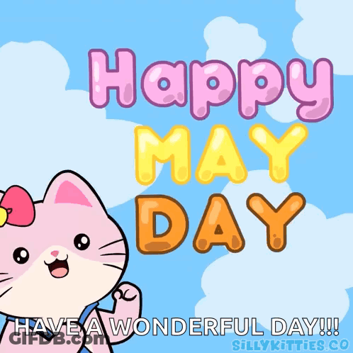 Happy May Day Card With Cartoon Cat GIF