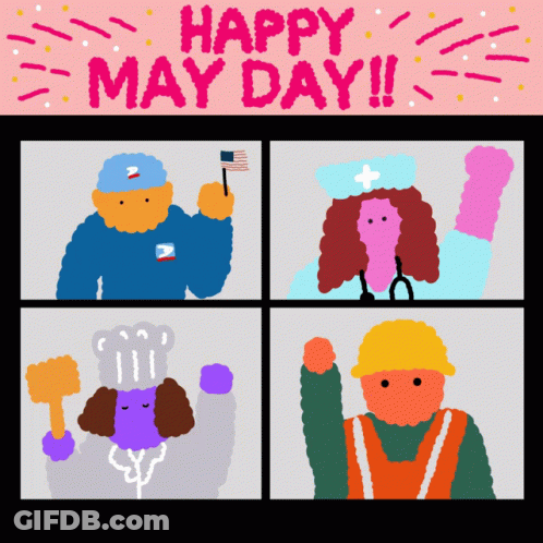 Happy May Day Card With Cartoon Characters GIF