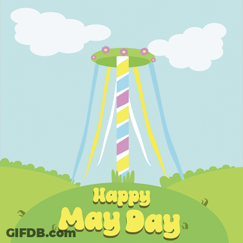 Happy May Day Greeting Card With Maypole GIF