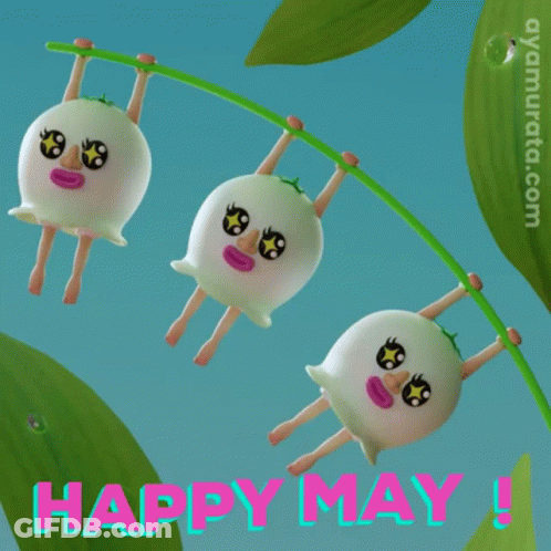 Happy May Greeting Card With Cartoon Character GIF