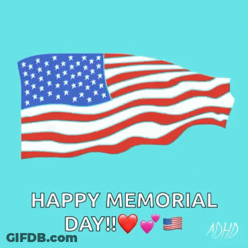 Happy Memorial Day Greeting Card With Waving American Flag GIF