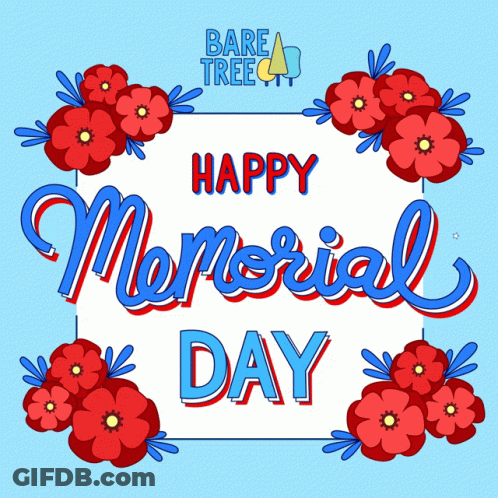 Happy Memorial Day Poster With Red Flowers GIF