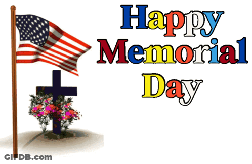 Happy Memorial Day Sign With American Flag And Flowers GIF