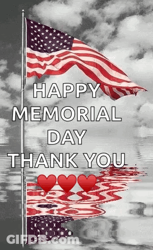 Happy Memorial Day Thank You Card With Flying American Flag GIF