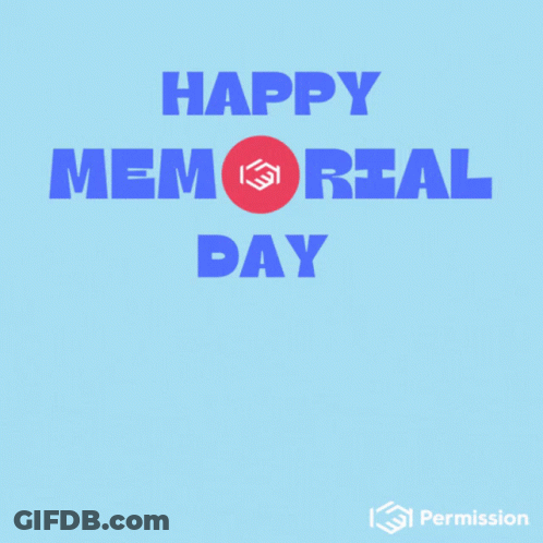 Happy Memorial Day Three American Flags Blue Background GIF