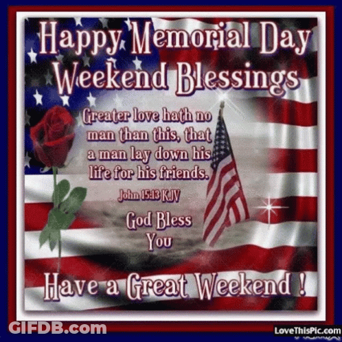 Happy Memorial Day Weekend American Flag And Rose GIF