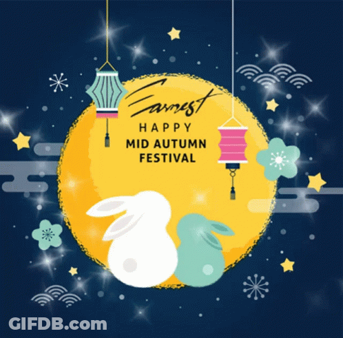 Happy Mid Autumn Festival Rabbit And Lanterns GIF