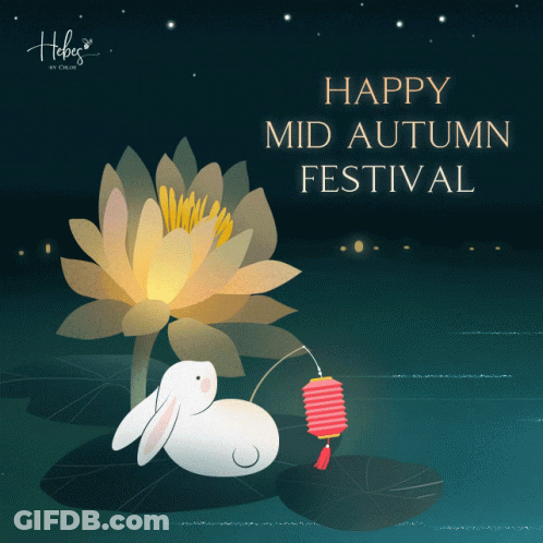 Happy Mid Autumn Festival Rabbit Holding Red Lantern GIF