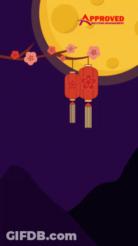 Happy Mid Autumn Poster With Lanterns And Flowers GIF