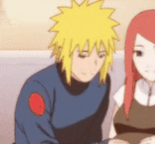 Happy Minato Namikaze Touched Kushina's Belly GIF