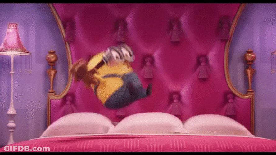 Happy Minion Pink Bed GIF
