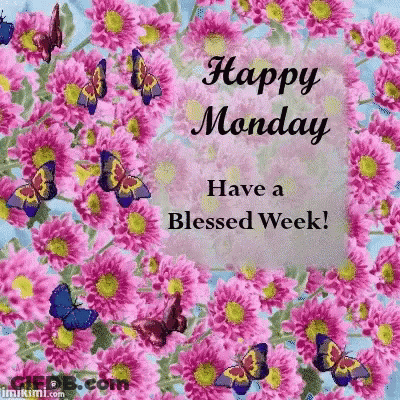 Happy Monday Blessed Week Card With Flowers Butterflies GIF