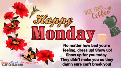 Happy Monday Card With Butterflies And Flowers GIF
