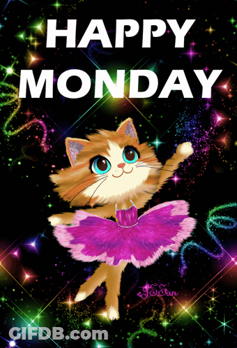 Happy Monday Cat Wearing Purple Tutu GIF