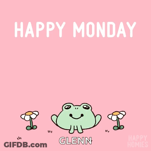 Happy Monday Greeting Card With Frog And Daisies GIF