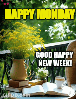 Happy Monday Happy New Week Flowers And Books GIF