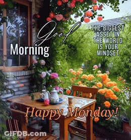 Happy Monday Message With Table And Chairs GIF