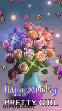 Happy Monday Pretty Girl Vase Of Flowers GIF