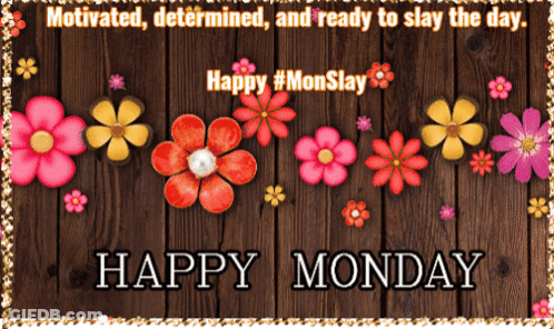 Happy Monday Sign With Flowers GIF