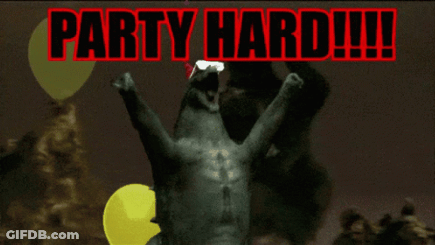 Happy Monster Godzilla Hands Up Party Hard GIF