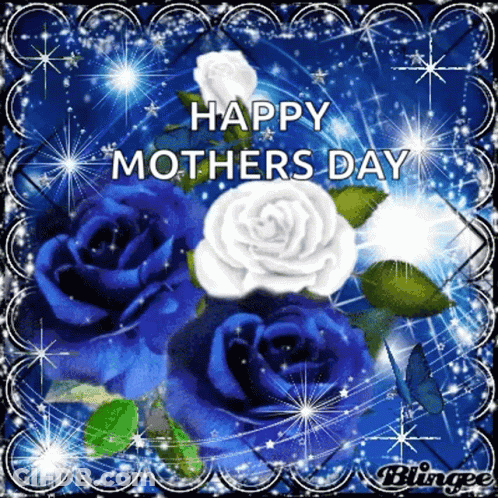 Happy Mother's Day Card With Blue And White Roses GIF