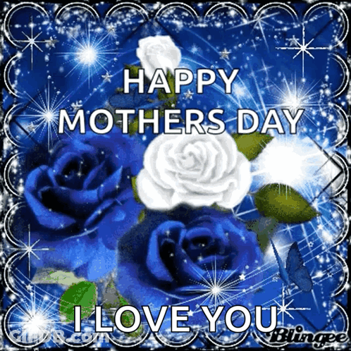 Happy Mother's Day Card With Blue And White Roses GIF