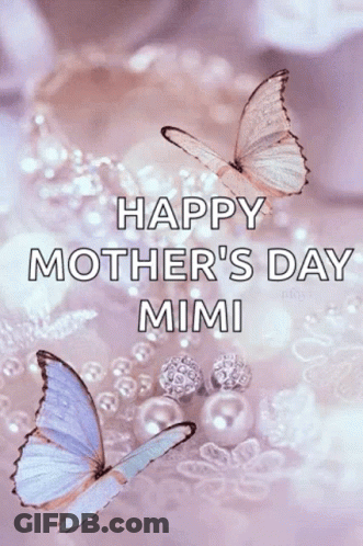 Happy Mother's Day Card With Butterflies And Pearls On Purple GIF