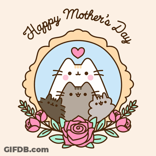 Happy Mother's Day Card With Cats And Flowers GIF