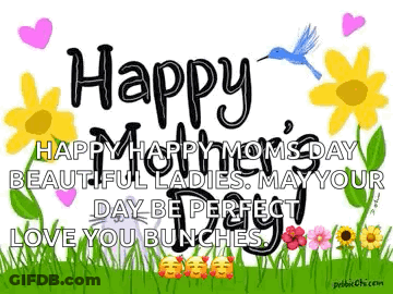 Happy Mother's Day Card With Flowers And Hearts GIF