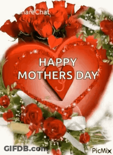Happy Mother's Day Card With Heart And Roses GIF
