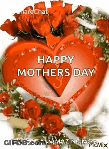 Happy Mother's Day Card With Heart And Roses GIF