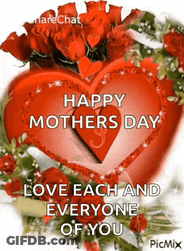 Happy Mother's Day Card With Heart And Roses GIF
