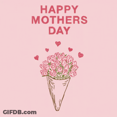 Happy Mother's Day Card With Pink Flowers And Hearts GIF